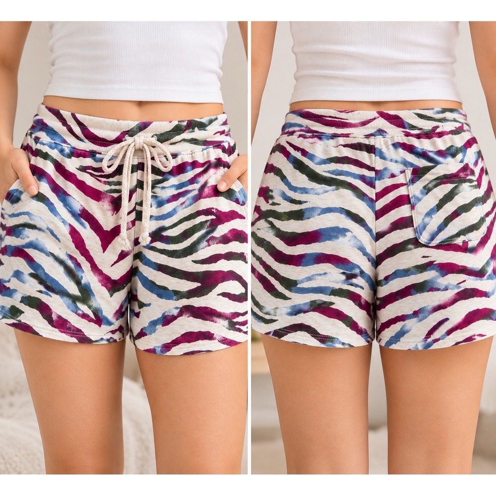 Secret Treasures Women Zebra Print Lounge Shorts Multicolor French Terry XS 0-2